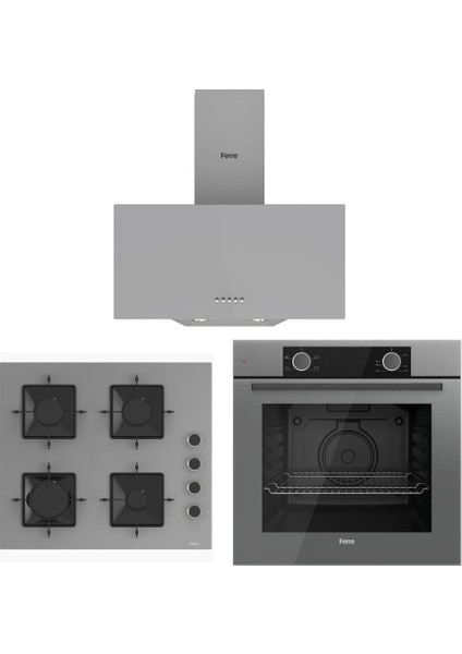 Gri Set (D088 Gri Davlumbaz -SS208 Gri Ocak- XE61CPR Gri Fırın)