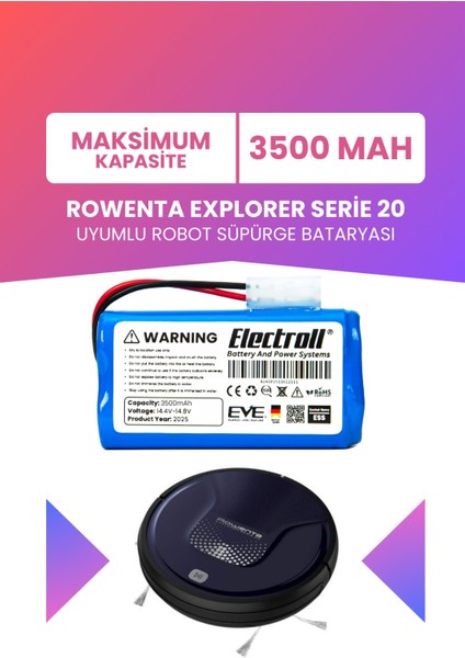 Rowenta Explorer Serie 20 Uyumlu Batarya (Maksimum Kapasite) 3500MAH Pil Robot Süpürge Batarya