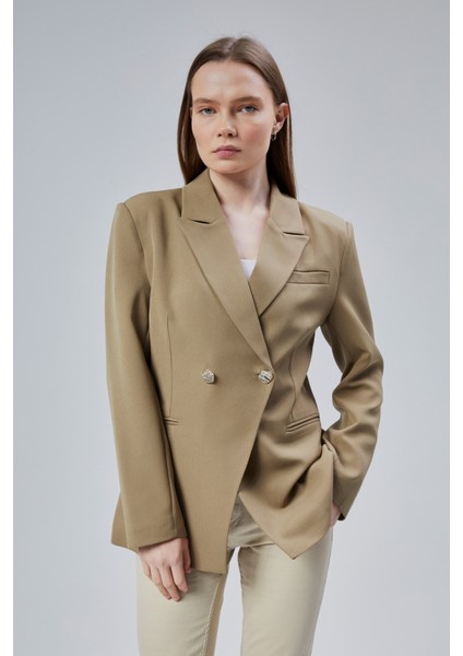 Açık Haki Regular Fit Yırtmaç Detaylı Blazer Ceket fiyatları