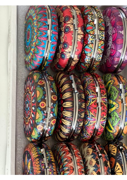 3 Adet Çanta Boy / Cep Boy Büyüteçli Mandala Desenli Çift Taraflı El Aynası -3'lü Set fırsatları