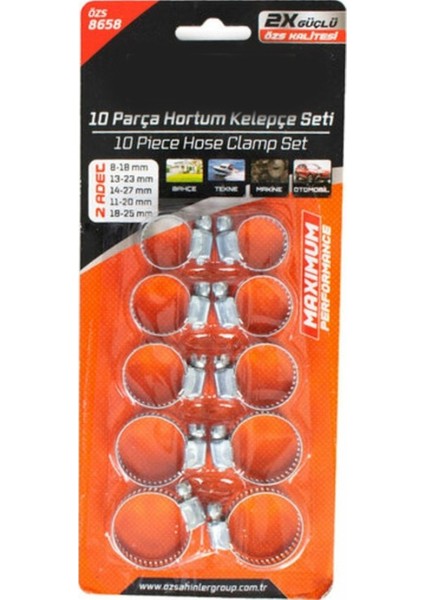Hortum Kelepçe Seti Ayarlı 2xgüçlü 10 Parça