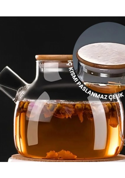 Bambu Kapaklı Borosilikat Cam Demlik 1000ML ROYALEKS-CM-2000 fırsatları