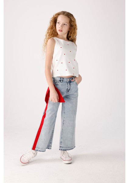 Kız Çocuk Fiyonklu Denim Pantolon 3-8 Yaş Mavi