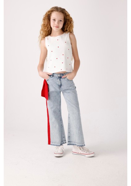 Kız Çocuk Fiyonklu Denim Pantolon 3-8 Yaş Mavi