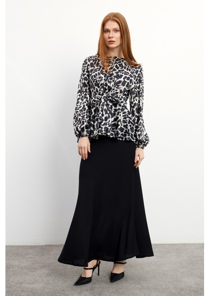 Leopar Desenli Bluz Etek Takım - Siyah fiyatları