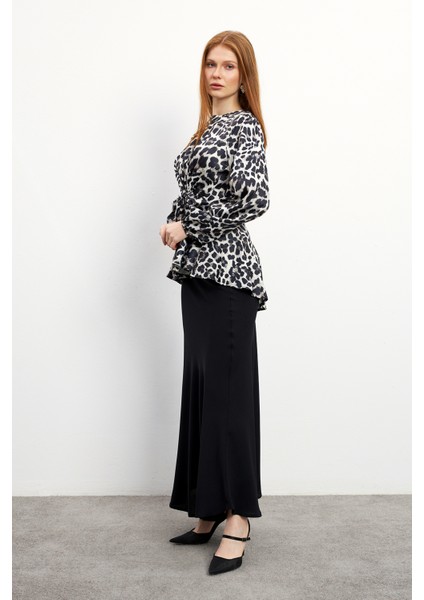 Leopar Desenli Bluz Etek Takım - Siyah modelleri