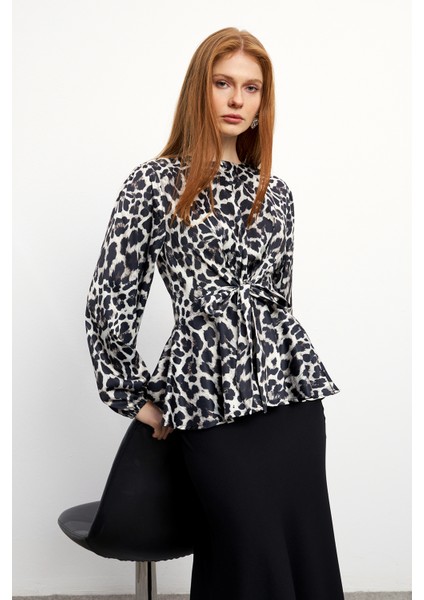Leopar Desenli Bluz Etek Takım - Siyah fırsatları