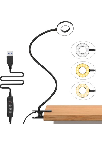 Kelepçeli LED Okuma Işığı 3 Renk ve 10 Parlaklık Masa Lambası Esnek Kaz Boynu Kitap Lambası Çocuklar Için Okuma Gece Lambası Kitap Işığı (Yurt Dışından)