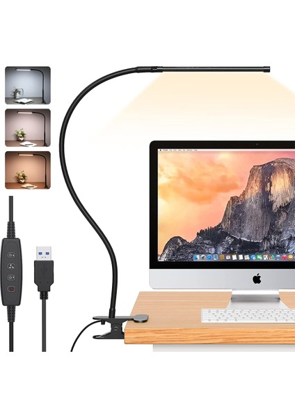 10W LED Masa Lambası Kelepçeli Kısılabilir Klipsli Okuma Işığı 10 Parlaklık Seviyesi 3 Aydınlatma Modu Esnek Çalışma Masası Lambası USB (Yurt Dışından)
