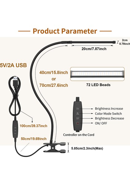 10W LED Masa Lambası Kelepçeli Kısılabilir Klipsli Okuma Işığı 10 Parlaklık Seviyesi 3 Aydınlatma Modu Esnek Çalışma Masası Lambası USB (Yurt Dışından)