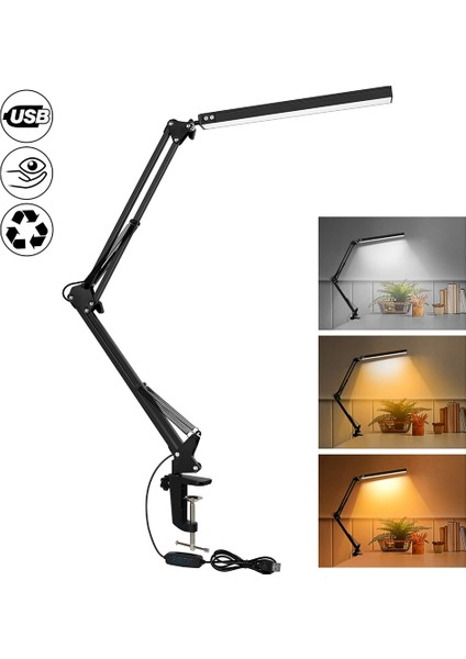 Kelepçeli LED Masa Lambası 10W Salıncaklı Kol Masa Lambası Göz Bakımı Yapan Kısılabilir Masa Lambası 10 Parlaklık Seviyesi 3 Aydınlatma Modu (Yurt Dışından)