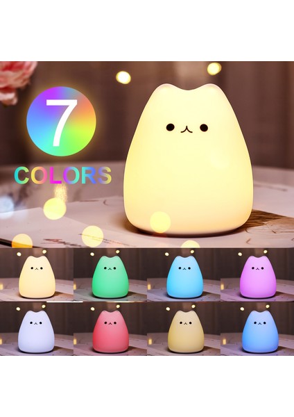 Mini Kawaii Popüler Kedi Bebek Gece Lambası 7 Renkli Pat Touch Renk Değiştiren Göz Koruması Yatak Odası Başucu Gece Lambası Hediye Çocuklar (Yurt Dışından)