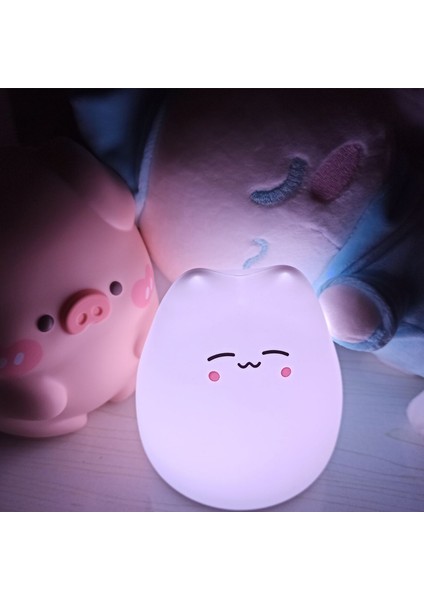 Mini Kawaii Popüler Kedi Bebek Gece Lambası 7 Renkli Pat Touch Renk Değiştiren Göz Koruması Yatak Odası Başucu Gece Lambası Hediye Çocuklar (Yurt Dışından)