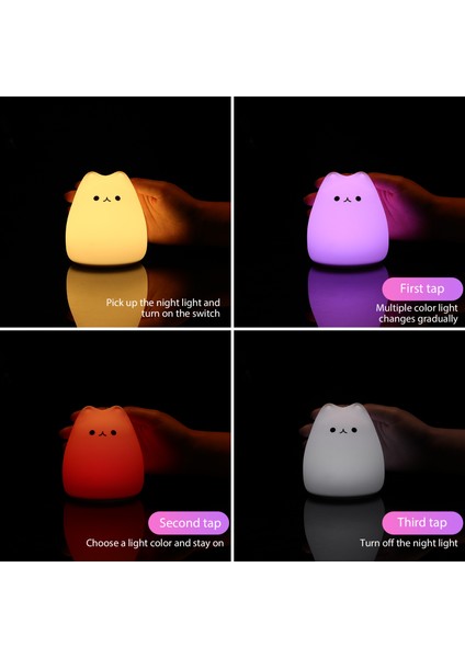Mini Kawaii Popüler Kedi Bebek Gece Lambası 7 Renkli Pat Touch Renk Değiştiren Göz Koruması Yatak Odası Başucu Gece Lambası Hediye Çocuklar (Yurt Dışından)