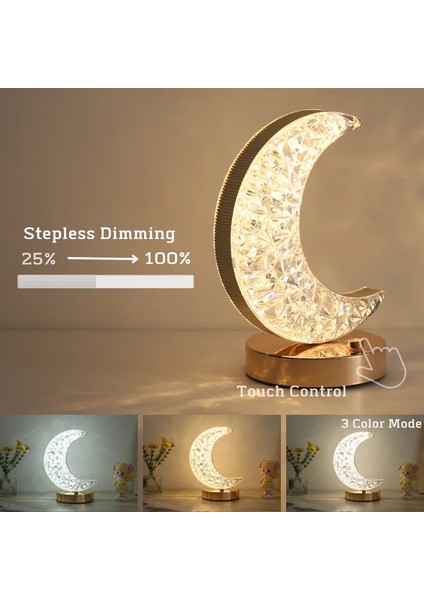 Yatak Odası Kristal Dokunmatik Kısılabilir Gece Lambası Kız Odası Ev Dekoru Estetik USB Başucu LED Ortam Masası 3D Ay Lambası (Yurt Dışından)