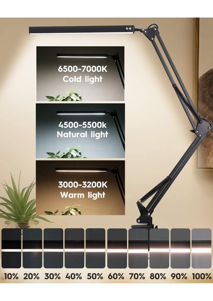 Kelepçeli LED Masa Lambası 10W Salıncaklı Kol Masa Lambası Göz Bakımı Yapan Kısılabilir Masa Lambası 10 Parlaklık Seviyesi 3 Aydınlatma Modu (Yurt Dışından)