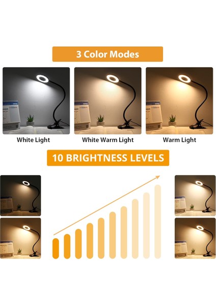 360° Esnek 48 Led'li Klipsli Masa Lambası Kaz Boynu Okuma Masası Lambası Göz Bakımlı USB Kelepçeli Kitap Gece Lambası Çalışma Okuma Lambası (Yurt Dışından)