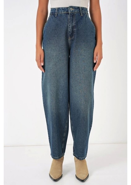 6688 Yüksek Bel Baggy Kot Pantolon - Indigo