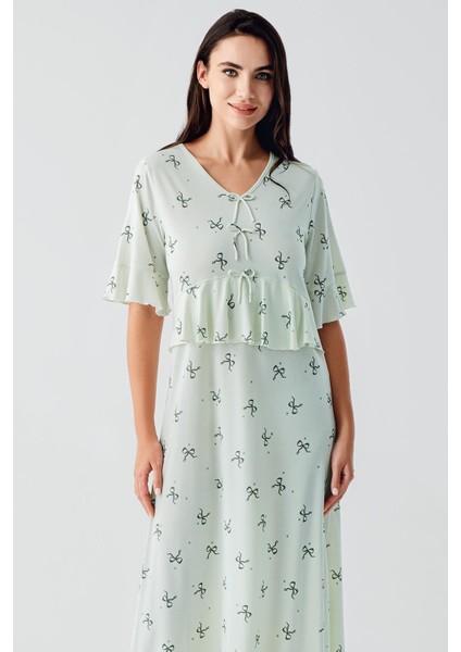 Fiyonk Desenli Kısa Kollu Uzun Esnek Viskoz Gecelik 17105 fiyatları