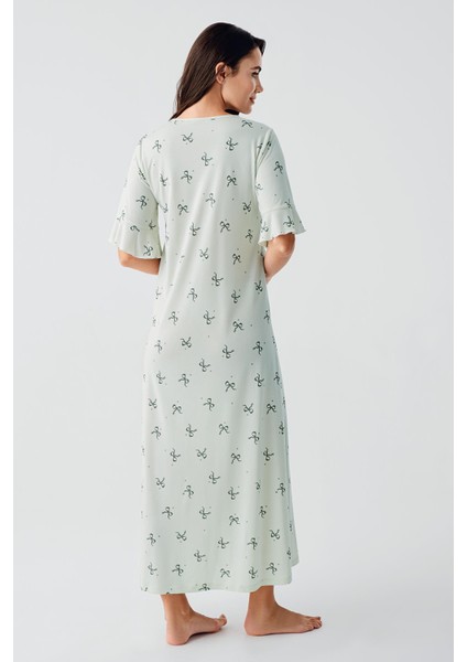 Fiyonk Desenli Kısa Kollu Uzun Esnek Viskoz Gecelik 17105 modelleri