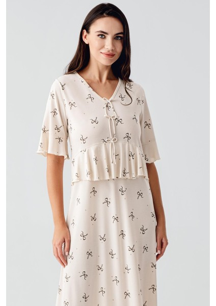Fiyonk Desenli Kısa Kollu Uzun Esnek Viskoz Gecelik 17105 fiyatları