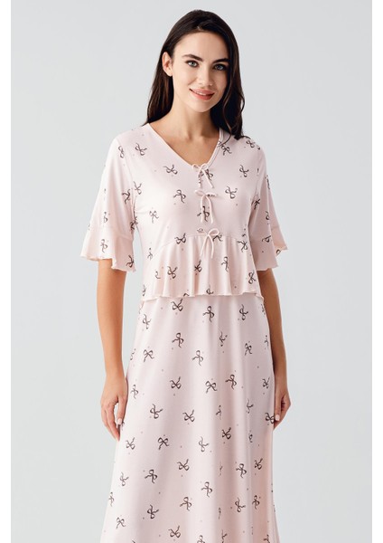 Fiyonk Desenli Kısa Kollu Uzun Esnek Viskoz Gecelik 17105 fiyatları