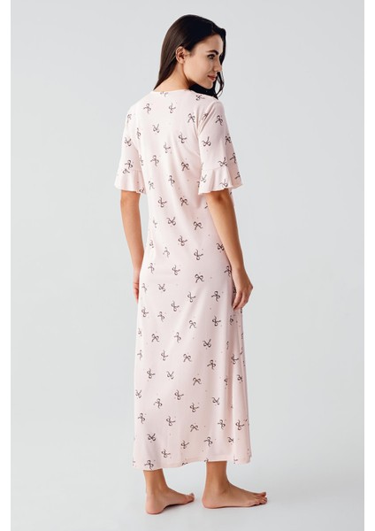 Fiyonk Desenli Kısa Kollu Uzun Esnek Viskoz Gecelik 17105 modelleri