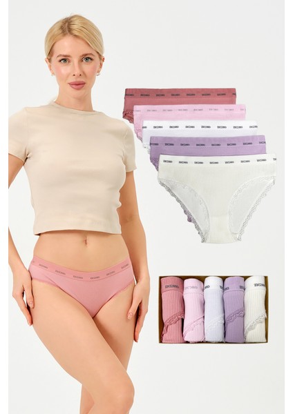 Pamuklu Fitilli Kumaş Bikini Külot 5'li Kutulu Paket