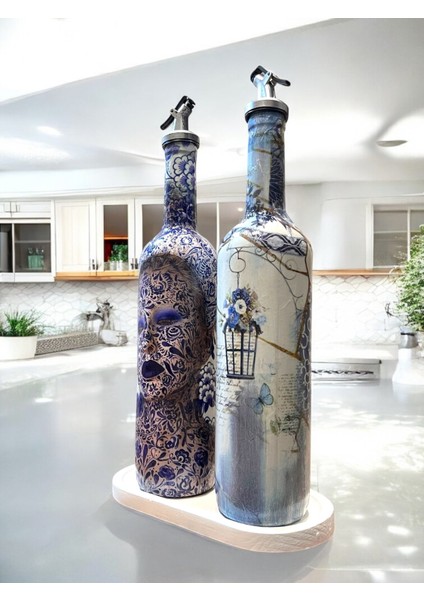 Mavi-Beyaz Renkli Seramik ve Porselen Motifli Vintage Yağdanlık Set, Sosluk, Sirkelik modelleri