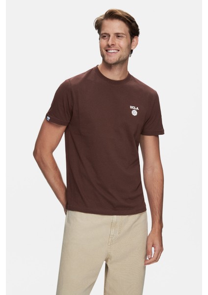 Bass Kahverengi Bisiklet Yaka Baskılı Standard Fit Erkek Tshirt