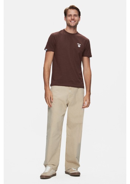 Bass Kahverengi Bisiklet Yaka Baskılı Standard Fit Erkek Tshirt modelleri