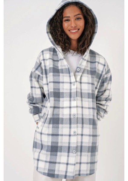 0710 Kapüşonlu Oversize Gömlek Gri