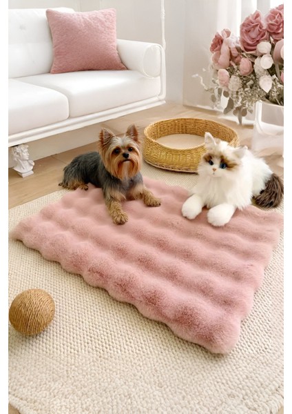 Peluş Yumuşak Yıkanabilir Bubble Kedi Yatağı - Köpek Yatağı Minder Pembe