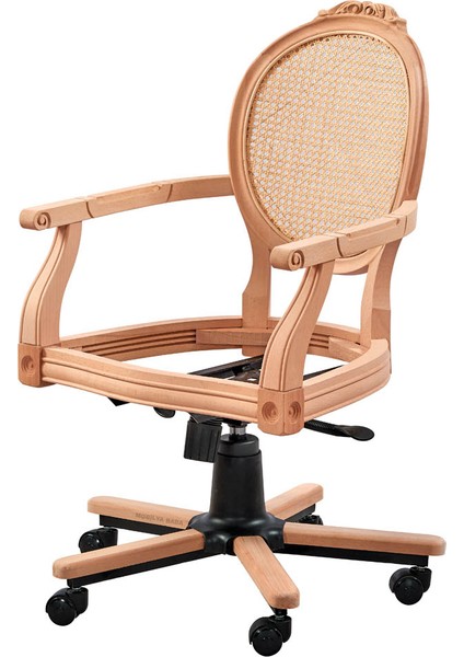 Boyabat Oymalı Hasırlı Ofis Çalışma Koltuğu Cilasız Ham Ahşap