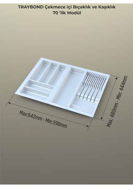 Çekmece Içi Kaşıklık ve Bıçaklık Düzenleyici Beyaz, 64X48 Yandan ve Boydan 4cm Kesilebilir modelleri