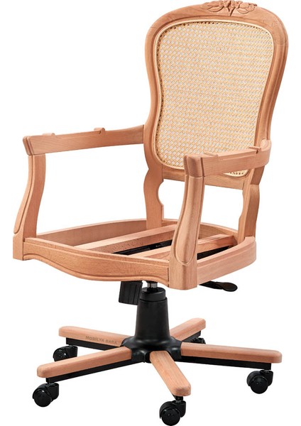 Adalar Hasırlı Oymalı Ofis Çalışma Koltuğu Cilasız Ham Ahşap