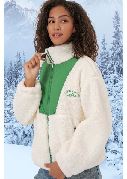 5194 Peluş Mont Ceket - Zümrüt Yeşili