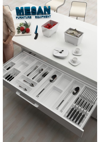 Çekmece Içi Kaşıklık ve Bıçaklık Düzenleyici Beyaz, 114X48 Yandan ve Boydan 4cm Kesilebilir
