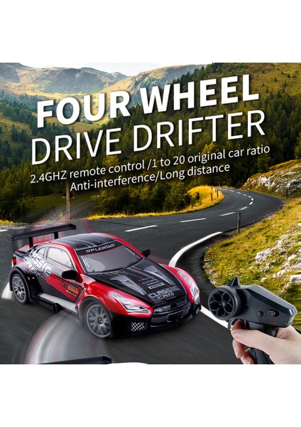 KY-S205 Gtr Stil 1 / 20 4WD Rc Işık Uzaktan Kumandalı Oyuncak Araba ile Yüksek Hızlı Drift Araba - Kırmızı (Yurt Dışından)