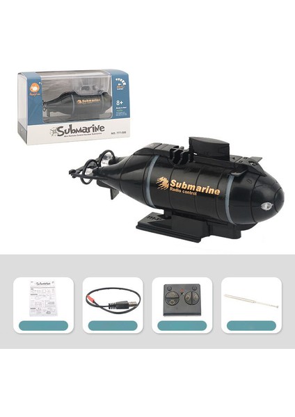 777-586 Kablosuz 6 Kanal 2.4g Rc Denizaltı, LED Işıklı Elektrikli Mini Denizaltı Oyuncak - Siyah (Yurt Dışından)