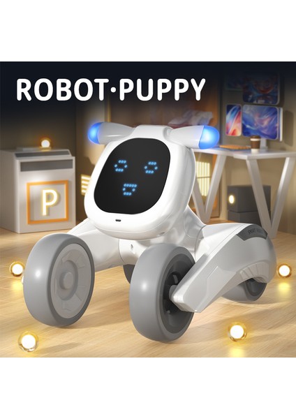 R28 Akıllı Ses Kontrollü Robot Yavru Çocuk Uzaktan Kumandalı Evcil Hayvan Oyuncak, 1 Pil - Beyaz + Mavi (Yurt Dışından)