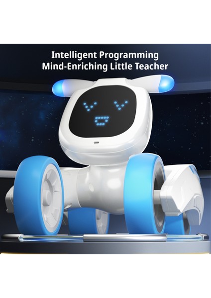 R28 Akıllı Ses Kontrollü Robot Yavru Çocuk Uzaktan Kumandalı Evcil Hayvan Oyuncak, 1 Pil - Beyaz + Mavi (Yurt Dışından)