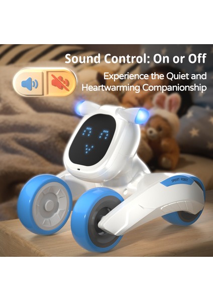 R28 Akıllı Ses Kontrollü Robot Yavru Çocuk Uzaktan Kumandalı Evcil Hayvan Oyuncak, 1 Pil - Beyaz + Mavi (Yurt Dışından)
