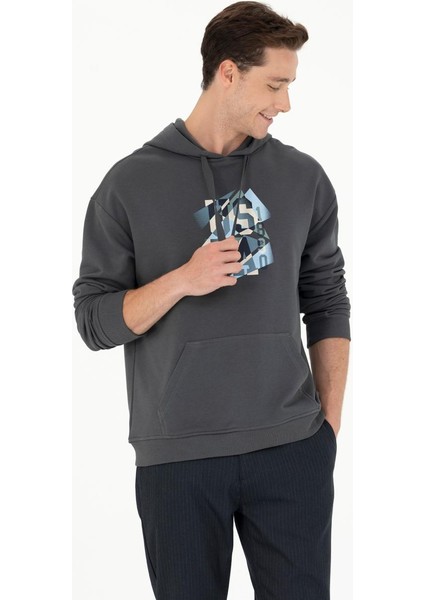 Erkek Antrasit Oversize Kapüşonlu Sweatshirt