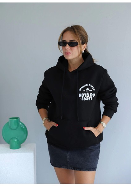 Siyah Sırt Baskı Detay Kapşonlu Sweat fiyatları