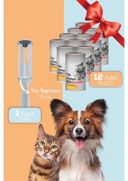 Kedi Köpek Tüy Toplayıcı 12LI Yedek Rulolu Toz Toplayıcı Aparat