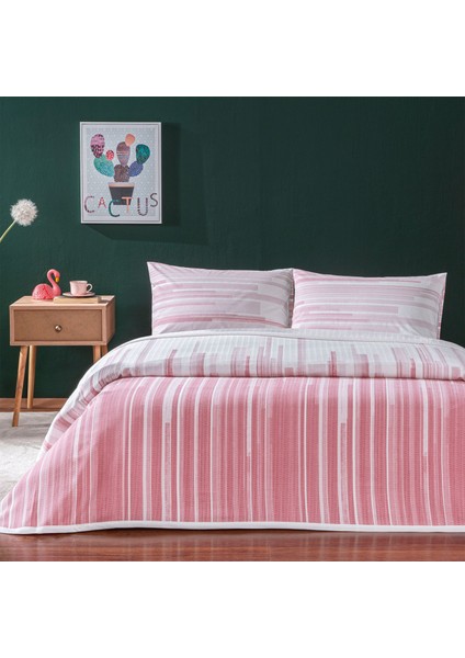 Grid Pembe Genç Modası Çift Kişilik Pamuklu Pike Takımı