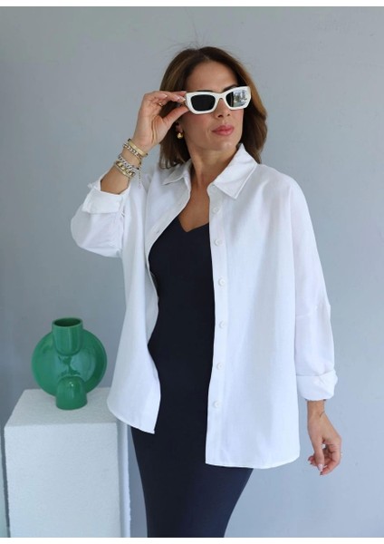 Beyaz Eteği Oval Kesim Keten Gömlek fırsatları