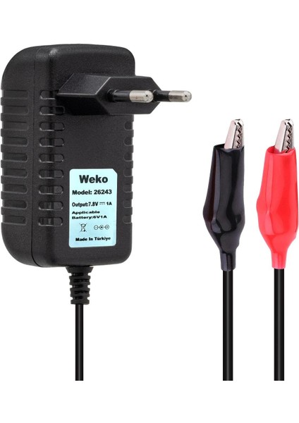 7.8 Volt - 1 Amper Krokodil Uçlu Priz Tip Yerli Üretim Akü Şarj Adaptörü
