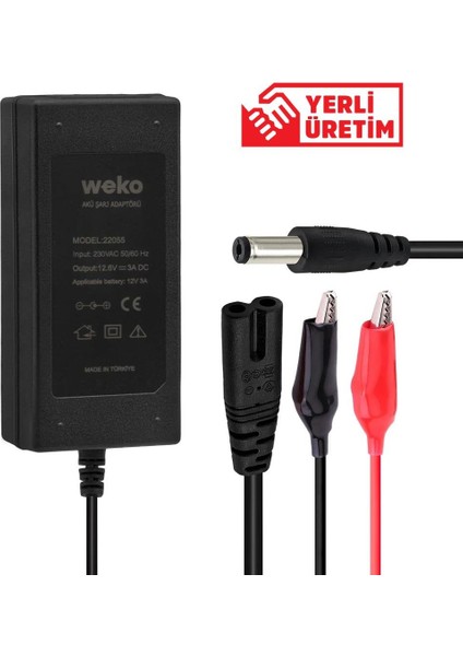 12.6 Volt - 3 Amper 5.5*2.5 + Krokodil Uçlu Ledli Yerli Üretim Masaüstü Şarj Adaptörü